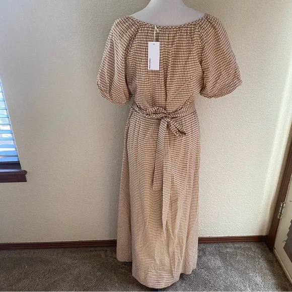Reformation NWT Roland Dress Anzo Check Tan White Gingham Maxi Puff Sleeves: XL - Picture 5 of 11